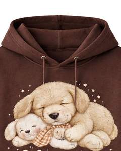 Manufacturer Brown <b>Cute</b> Puppy Graphic Hoodie Women Oversized Pullover Fleece <b>Sweatshirt</b> Cozy Cartoon Print Winter Casual Wear - Product Image 4