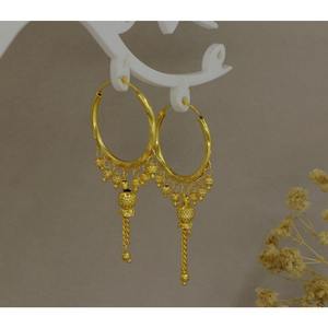 Pendientes Minimalistas de Aro con Baño de Oro de 24K para Mujer, Ligeros, Étnicos, con Cuentas Colgantes, Borlas y Cadena - Product Image 3