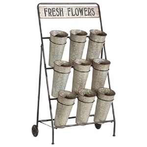 Jardinière de décoration de ferme avec 24 seaux à fleurs Jardinière en fer forgé à 3 niveaux Jardinière galvanisée avec support Fait à la main - Product Image 5