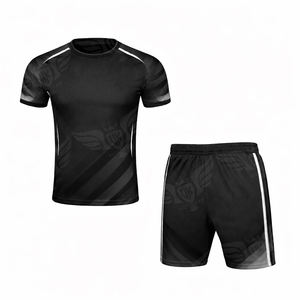 ชุดกีฬาผู้ชายสีแดงและดำ เสื้อยืดและกางเกงขาสั้นแห้งเร็ว ชุดฝึกซ้อมและชุดวอลเลย์บอลแบบกำหนดเอง - Product Image 3