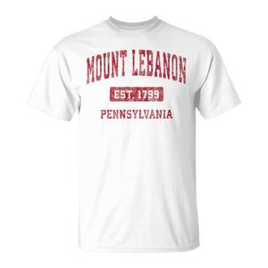Camiseta Deportiva Vintage Premium Promocional Roja con Diseño Desi, Montaña de Líbano, Pensilvania, Mercado Objetivo Pensilvania - Product Image 1