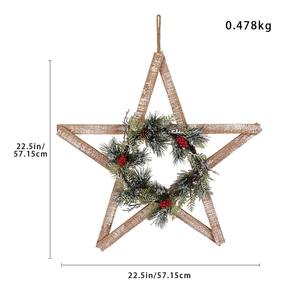 Decoración navideña festiva de estrella de madera con agujas de pino y bayas para colgar en la puerta de la fiesta de vacaciones en casa - Product Image 3