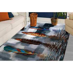 Tapis à motifs plumes abstraits : Tapis imprimé moderne antidérapant, tapis fin non tissé - Product Image 3