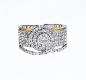 Bague large en or 14 carats plaqué rhodium, sertie de diamants naturels taille brillant, design double halo circulaire pour femmes - Product Image 4