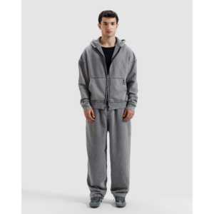 Sudadera con capucha extragrande de felpa francesa 100% algodón, lavada y deshilachada, con cremallera de cuarto, estilo liso con estampado, técnica de lavado enzimático. - Product Image 2