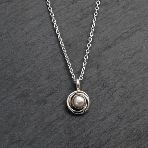 Solid <b>Silver</b> and Pearl Nest Pendant 925 Genuine Sterling <b>Silver</b> Pendant Handcrafted Natural <b>Charm</b> Jewellery Gift for Women - Product Image 1