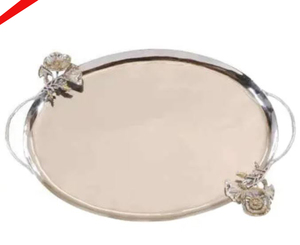 Plateau de service de nourriture fini argent aspect moderne avec belles poignées dorées pour restaurant - Product Image 4