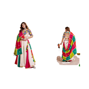 Collection de robes de bal multicolores de créateur pour Navratri Chaniya Choli en dentelle brodée avec ceinture Longueur au sol Robes imprimées Garba - Product Image 1