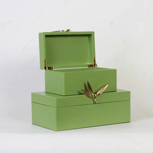 Boîte-cadeau en bois Offre Spéciale Rectangle organisateur bijoux élégant bleu MDF boîte de rangement en bois avec techniques de laque - Product Image 1