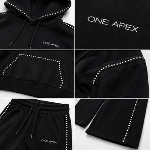 Ensemble de survêtement ONEAPEX SPORTS WEAR pour femme, sweat à capuche court noir avec strass et pantalon de survêtement large en molleton de coton premium pour l'hiver - Product Image 5