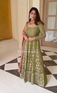 午餐的新设计师派对服装外观说，用SARAR和刺绣作品切割KURTI - Product Image 4