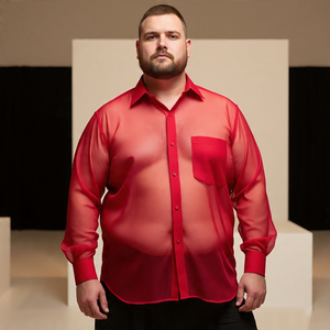 เสื้อเชิ๊ตตาข่ายคอปกเสื้อเชิ๊ตชายเสื้อเชิ๊ตตาข่ายโปร่งแสงสำหรับไนท์คลับเสื้อเชิ๊ตตาข่ายขนาดใหญ่สำหรับผู้ชาย - Product Image 5