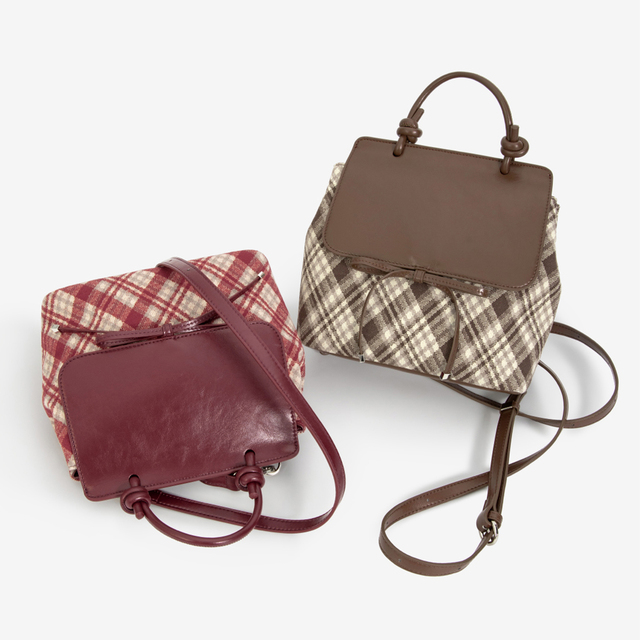 2025 High Quality Luxury Pu Leather with Plaid Fabric Backpack Women's Large Capacity Branded Bags Luxury Women Shoulder Bag