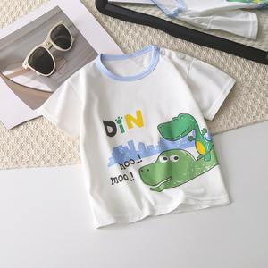 Vente en gros de t-shirts décontractés à manches courtes en pur coton avec impression de dessins animés pour garçons et enfants, haut de style estival à manches courtes - Product Image 1