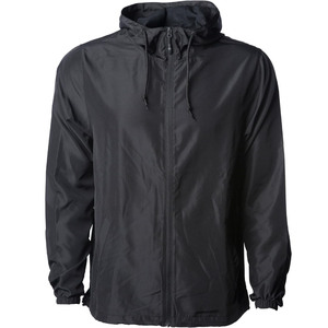 Vestes coupe-vent à col montant en tissu de coton enduit imperméable pour hommes, logo personnalisé sur le devant, impression brodée, OEM personnalisé, noir - Product Image 1