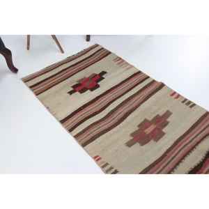 Alfombra Turca, Alfombra Vintage de 2.7x11.4 pies, Alfombra con Bordes Rojos Marrones - Product Image 1