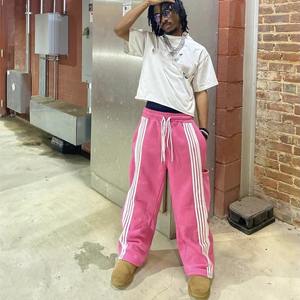 Pantalon de survêtement à rayures baggy et jambes larges en coton éponge français respirant 370 g/m² avec logo personnalisé, poche arrière - Product Image 1