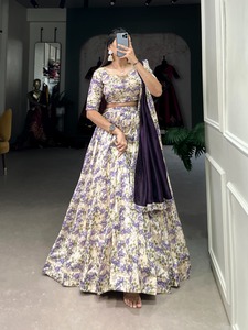 ผ้าไหมทัสซาร์พิมพ์ลายดอกไม้ออกแบบล่าสุดทำงาน lahenga choli - Product Image 3