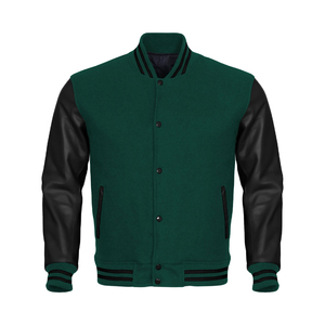 Chaqueta Bomber para Hombre, Estilo Universitario, Informal, de Forro Polar, para Invierno, Holgada, Delgada, Impermeable, con Mangas de Nailon y Cuello Alto (Verde) - Product Image 1
