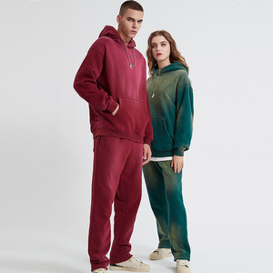 Terry Cotton Conjunto de 2 piezas Sudadera con capucha para hombre Lavado ácido Desgastado Sudadera con capucha de gran tamaño y conjunto de Jogger - Product Image 2