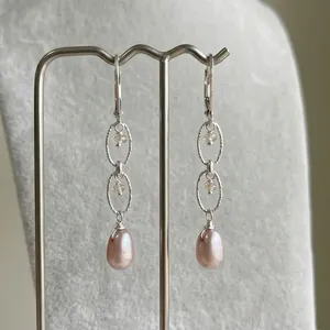 Pendientes Largos de Perlas de Citrino Color Champán, Hechos a Mano, Plata de Ley 925, Minimalistas, con Cuentas de Piedra, Elegantes - Product Image 1