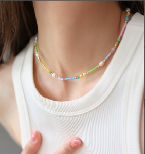 Trendy Multicoloured Glass Seed <b>Bead</b> <b>Necklace</b> With Freshwater Pearls - Product Image 2