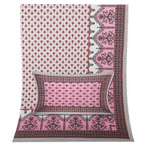 Hermosa sábana de cama doble de algodón 100% con estampado de Barmeri de estilo Rajasthani rosa con fundas de almohada para decoraciones de dormitorio al por mayor - Product Image 2