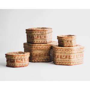 Surtido de cestas de hierba de mar de anidación hexagonal con tapa pequeña, decoración moderna para el hogar de granja, accesorio de estilo de estante - Product Image 3