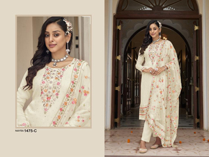 Nouveau costume pakistanais Georgette lourd avec broderie Khalid travail semi-cousu costumes en gros pour les femmes vente en ligne - Product Image 3