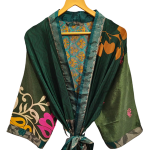 Indien Vintage recyclé soie Sari Kimono cadeau Robe maillot de bain doux soie peignoir vêtements de nuit Robe Wrap Robe Robe de bain, - Product Image 1