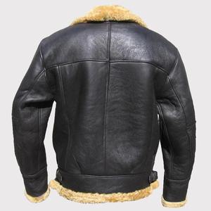<b>Men</b> Shearling Leather Aviator <b>Jacket</b> Winter Warm Coat with <b>Fur</b> Collar Cuffs and Classic Zipper Front Design - Product Image 4