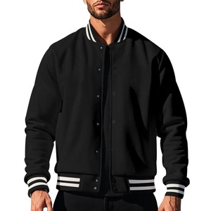 Veste universitaire de couleur unie de qualité supérieure pour hommes, uniforme de baseball ample à la mode, veste bombardier en toile imperméable et coupe-vent, veste décontractée - Product Image 5