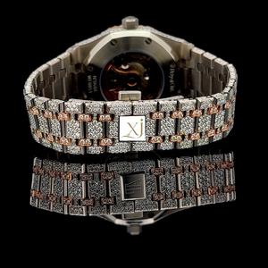 Montre de luxe pour homme en acier inoxydable faite à la main avec diamants en moissanite taillés Fenêtre en verre glacé Mouvement mécanique Ronda Pointeur Hip Hop - Product Image 4