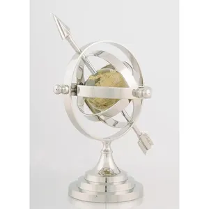Sphère armillaire de table Art Déco nautique et maritime en aluminium poli, support de globe en métal, décoration pour la maison et le bureau, cadeau décoratif plaqué - Product Image 5