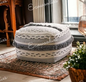 Hot Sale Cotton Footstool Macrame Pouffe Seat <b>Cushion</b> Knit Stool Pouf Ottoman for Living Room Bedroom Nursery Bone Inlay Console - Product Image 3