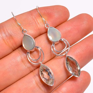 Boucles d'oreilles en argent sterling 925 faites à la main Bijoux de haute qualité avec pierres précieuses mélangées Design classique - Product Image 3