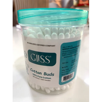 GLISS Premium 100% Kapas Murni Tongkat Kapas Sekali Pakai 200 Batang Wadah Plastik Halus Putih untuk Penggunaan Laboratorium