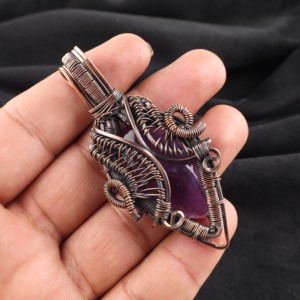 Chevron Amethyst Purple Gemstone Pear Cut Copper Wire <b>Wrapped</b> Fashion Pendant Necklace Oxidized Silver <b>Bridal</b> Party Wear Today - Product Image 3