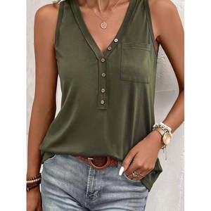 Blusa de viscosa con tirantes y botones frontales para mujer, 34387 - Caqui - Product Image 3