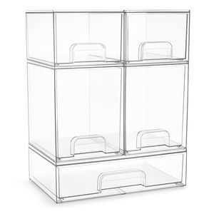 Contenedores de Almacenamiento <span class=keywords><strong>Sorbus</strong></span>, Juego de 5 Recipientes Transparentes Apilables para Uso Cosmético en el Baño (7.6'' de Alto, 12.1'' de Ancho) - Product Image 1