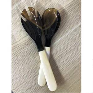 Juego de Cubiertos de cuerno de búfalo marrón y negro de 2 piezas, herramientas únicas de servicio de cuerno ligero de lujo para ensalada, los más vendidos en la India 13 - Product Image 2
