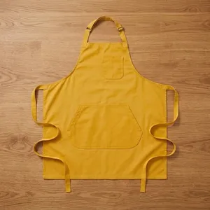 Yellow Heavy Duty Durable Bib <b>Apron</b> with Two Pockets Canvas Woven Machine Washable for Cooking Daily Use - Product Image 1