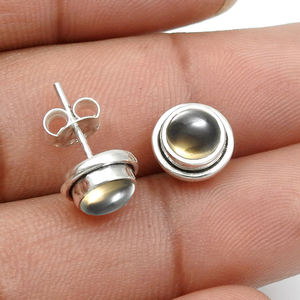 Minimalist Precious Round Shape Bezel <b>Set</b> Smoky Quartz Gemstone 925 Sterling <b>Silver</b> Handmade <b>Stud</b> <b>Earring</b> Gift Jewelry for Women - Product Image 5