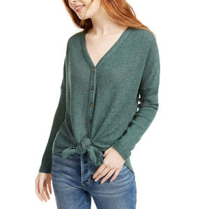 Top in maglia a costine con laccetti sul davanti Ultra Flirt da donna, colore verde, taglia junior Small - Product Image 1
