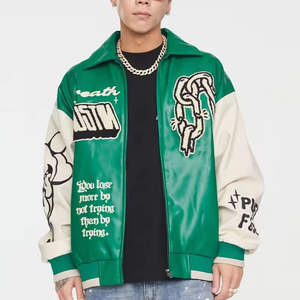 Vente en gros OEM Logo personnalisé Baseball Letterman Varsity Jacket avec broderie chenille vintage Fermeture à glissière Manches en cuir - Product Image 6