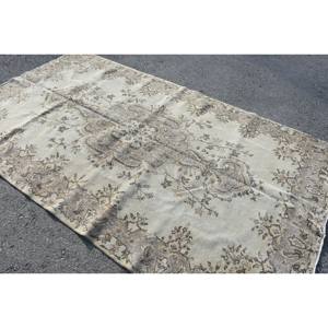 Tapis Vintage en Laine Beige 5.2X9.4 ft Turc Patchwork Plat Armure pour Salon Décor 4m Largeur avec Support en Latex - Product Image 2
