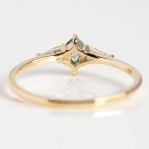 Bague de fiançailles en agate mousse de forme hexagonale, vintage, argent sterling 925 plaqué or 14 carats, bague de promesse empilable - Product Image 2