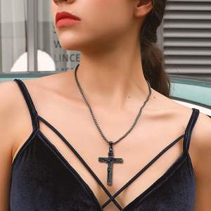 Crucifix Black Urn Necklace for <b>Ashes</b> Stainless Steel Jewelry Memorial <b>Keepsake</b> Urn Lockets Pendant for Men Women Custom Size - Product Image 2