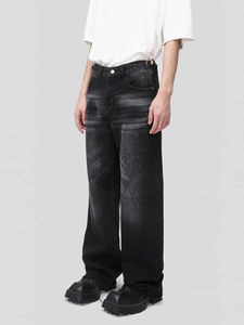 Jeans vintage pour homme, diamants, entièrement ornés de strass, design de créateur, coupe ample, jambe droite, denim délavé, pantalon à jambes larges - Product Image 3