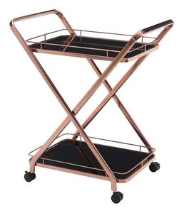 Chariot de service à deux niveaux élégant en métal utilitaire avec des lignes élégantes et des étagères en verre trempé pour l'hébergement et l'organisation - Product Image 5